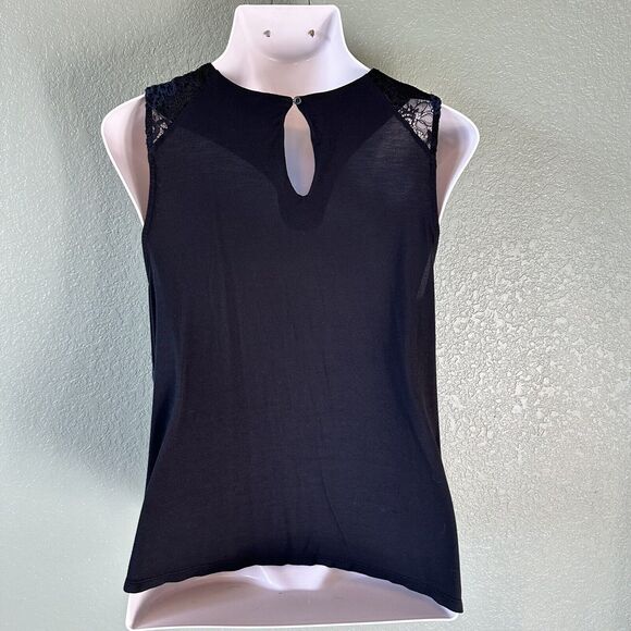 Loft Black And Dark Blue Lace Sleeveless Shell Tank Top L Large - Picture 4 of 4